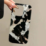 Yeknu Gradient Ink Marks Laser Phone Case For Phone 16 15 14 13 12 11 Pro Max XS X XR 7 8 Plus Stylish Leopard Print Back Bumper Cover
