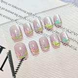 Yeknu  10Pcs/set Pink Short Square Handmade Press on Nails Cat Eye with Embossed Flower Nail Art Tips for Sweety Women&Girls Daily Wear