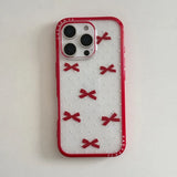 Yeknu  The red frame full screen bow is suitable for Apple 14promax mobile phone case 13 new iphone17promax Korean ins gir