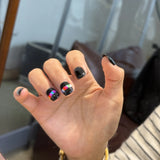 Yeknu  10pcs Black Cat's Eye Handmade Nails Hot Girl Glitter Colors Press on Nail Short Oval Fake Nail for Women&Girl False Nail Art