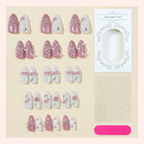 Yeknu  30pcs Full Diamond Sparkle Cat-Eye Press on Nails Cherry Bow Chain Fake Nail Short Almond False Nail for Women&Girl Nail Art