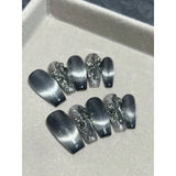Yeknu  10pcs/Set Extra-Long Coffin Nails Gradient Black Cat Eye Rhinestone Detachable Press-On Manicure With Jelly Gel