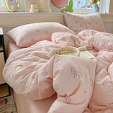 Yeknu  Floral Printed A-Class Ultra-Soft 100% Knitted Double Layer Yarn Bedding Set - 3/4 Pcs Student Dorm Fitted Sheet