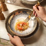 Yeknu  1pc Nordic gold dot wavy ceramic retro luxury high-end household hotel restaurant kitchen supplies dim sum steak dinner plate