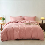 Yeknu  Premium 100% Washed Cotton Yarn-Dyed 4-Piece Duvet Set (1 Duvet Cover + 2 Pillowcases + 1 sheet), Ultra-Soft Bedding Set