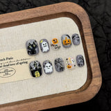 Yeknu  10pcs Handmade Short Press on Nails Halloween Pumpkin Ghost Decor Fake Nails Wearable European Shiny Cat Eye False Nails