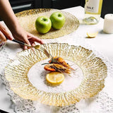 Yeknu  Nordic glass creative fruit disc home restaurant living room decor Western plate transparent colorless gold foil edgecoral plate