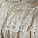 Yeknu  Romantic French Double Layer Lace Ruffles Bedding Set 20% Ramie, 80% Cotton Duvet Cover Set Quilted Bedspread Pillowcases 4Pcs