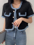 Yeknu  Spring Summer New Tops Women Print Fringe Patchwork Fashion Short Sleeve Korean Style Ladies Cropped Coats Loose Woman Tops