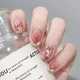 Yeknu  24pcs Short False Nail Gradient Color With Glitter Sequins Design Fake Nails Patch Full Cover Artificial Acrylic Nail Tips