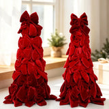 Yeknu  40cm Red Velvet Bow Christmas Tree Desktop Ornament DIY Christmas Decorations Xmas Party Scene Decor Props Festive Supplies