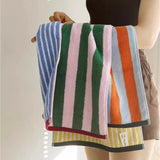 Yeknu  2 Side Smiling Patter Combed Cotton Towels Soft Comfortable Yarn Dyed  Face Towel Super Absorption Bathroom Towel  for Household