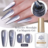 Yeknu  Gold Reflective Moonlight Gel Nail Polish Cat Magnetic Aurora Spar Glitter Semi-Permanant Varnish Nail Art Magnetic