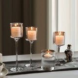 Yeknu  Glass Candlestick European Romantic Candlelight Dinner High Foot Wedding Birthday Restaurant Water Floating Candle Cup