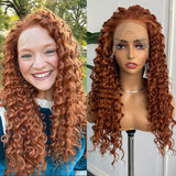 Yeknu  Ginger Orange Long Curly Lace Wig Cosplay Wig Halloween Synthetic Long Hair Role Play Wig for Women Girls Lace Front Wig