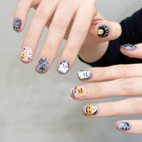 Yeknu  10pcs Handmade Short Press on Nails Halloween Pumpkin Ghost Decor Fake Nails Wearable European Shiny Cat Eye False Nails