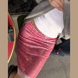 Yeknu  Chic Sequined Lace Women Half Skirt Straight Tube Loose Thin Mid Length Skirt Spring Summer High Street Female Skirts