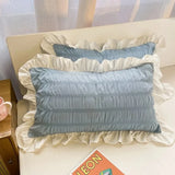 Yeknu  INS Style Pillowcase, Cute Princess Floral Lace Design, Pastel Solid Color, Sweet Korean Style for Girls Dormitory