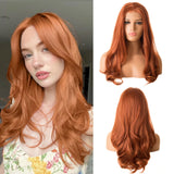 Yeknu  Long Auburn Wig Layered Natural Wavy Synthetic Hair Free Part Copper Wigs for Women Curly Orange Wig for Daily Party Cosplay