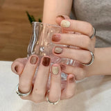 Yeknu  24pcs Maillard Press on Nails Amber Gradient Mirror Powder Fake Nails Short Square Ins Style Nail French Gradient Fake Nail Tips