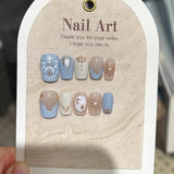 Yeknu  10Pcs French 3D Flower False Nails Vintage Acrylic Square Press on Nails Golden Glitter Nail Art Handmade with Floral Fake Nails