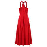 Yeknu  Summer New Women's Dress Bohemian Print Halter Neck Button Midi Dresses Casual Holiday Hollow Back Beach Dress