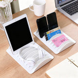 Yeknu  Multi-slot tablet and phone charging storage box, placement stand, plastic holder, portable with multiple card slots.