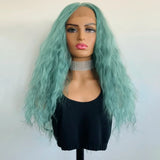 Yeknu  Mint Green Long Curly Wavy Synthetic Lace Front Wigs for Women Middle Part Natural Water Wave Heat Resistant Fiber Daily Party