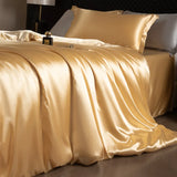 Yeknu  Luxury Mulberry Silk Duvet Cover Set High End Satin Solid Color Quilt Cover and Pillowcases Soft Silky King Size Comforter Cover