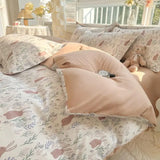 Yeknu  Romantic Elegant Bedding Set Soft Chic Floral Blossom Print Duvet Cover Skin Friendly Bed Sheet Pillowcases 4Pcs Twin Queen King