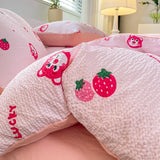 Yeknu  Korean Style Seersucker  Washed cotton Bedding Set  Girls Twin Queen Size Duvet Cover   Bed Linens Kids Fashion