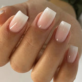 Yeknu  24Pcs Glossy Press on Nails Set Short Oval Gradient French Nail Tips Reusable Full Cover Fake Nails with Glue for Women&Girls