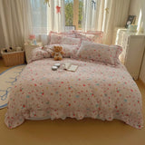 Yeknu  4Pcs Spring Vibrant Flowers 100% Cotton France Princess Style Bedding Set Single Twin Queen Duvet Cover Bed Sheet Pillowcases