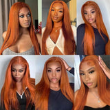 Yeknu  Ginger Orange Color Long Straight Hair 13*4 Lace Front Wigs Copper Red Hair Glueless Pre Plucked Synthetic Lace Front Wigs