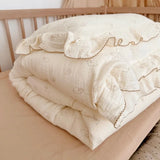 Yeknu INS Princess Ruffle Edge Gauze 100% Cotton Pillow Case Breathable Duvet Cover Without Filler 3PCS Floral Home Bedding Set
