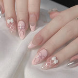 Yeknu  24Pcs Almond Press-On Nails in Pink Cat Eye with Heart & Strawberry Designs – Glossy Acrylic Stick-On Nails for Women & Girls