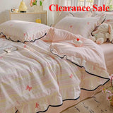 Yeknu  New Kapok wrinkled double-layer yarn ruffle leaf edge summer quilt four-piece set washing machine washing air conditioner quilt
