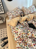 Yeknu Korean Style Ins Retro Fresh Floral Washed Cotton Bed Four Piece Duvet Set, Student Dormitory Bed Sheet Three Piece Set
