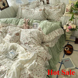 Yeknu  Korean Princess Style Floral Ruffles Bedding Set Skin-friendly Soft Duvet Cover Set Bed Sheet Or Bed Skirt Pillowcases