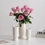 Yeknu  Nordic Style Wide Mouth Ceramic Flower Vase White Dry Flower  Flower Decoration Living Room Entrance Study Table Decoration