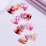 Yeknu  24Pcs Almond Press on Nails Rainbow Stripe Swirl Polka Dot Fake Nail Y2K Star Rhinestone False Nail for Women&Girl Colorful Nail
