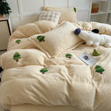 Yeknu New Embroidered Teddy Velvet Bedding Set Winter Warm High-end Soft Warmth Duvet Cover Set with Sheet Quilt Cover and Pillowcases