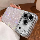 Yeknu  Holographic Heart Silicone Phone Case For iPhone 17 ProMax 17 15 16 13 14 12 Air 11 Case Funda Sparkling Rhinestone Camera Frame