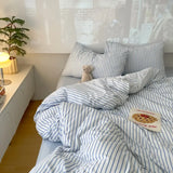 Yeknu  Blue Strip Duvet Cover Twin Full Queen 4Pcs Vertical Striped Microfiber Soft and Lightweight Comforter Cover Sheet Pillowcases
