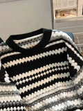 Yeknu  Women's Striped Pullover Cashmere Sweater Harajuku Korean Y2k Long Sleeves O-Neck Cashmere Sweaters Jumper Vintage 2000s Clothes