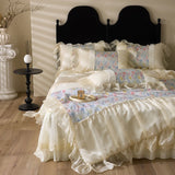 Yeknu 100% Long-Staple Cotton Bedding Set Gorgeous Floral Romantic Skirt Bed Sheet Set Pillowcase Queen King Double Size Bed Linen Set