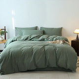 Yeknu  Premium 100% Washed Cotton Yarn-Dyed 4-Piece Duvet Set (1 Duvet Cover + 2 Pillowcases + 1 sheet), Ultra-Soft Bedding Set