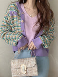 Yeknu  Autumn Winter Knitted Cardigan Women Fashion Tweed Sweater Ladies Tops Korean Style V Neck Knit Cardigans Woman Coat