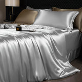 Yeknu  Luxury Mulberry Silk Duvet Cover Set High End Satin Solid Color Quilt Cover and Pillowcases Soft Silky King Size Comforter Cover