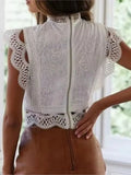Yeknu  Summer Sleeveless Tops Women Embroidery Hollow Out Patchwork Fashion Ladies Blouses Slim Bodycon Sexy Woman Tops